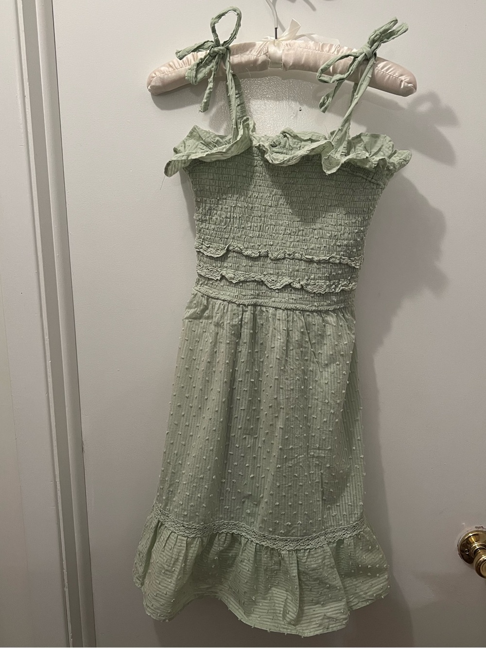 Jessica Simpson Light Sage Green Smocked Ruffle Strap Dress